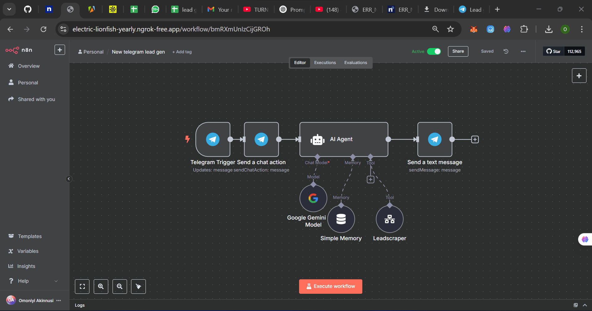 Telegram lead generation bot workflow